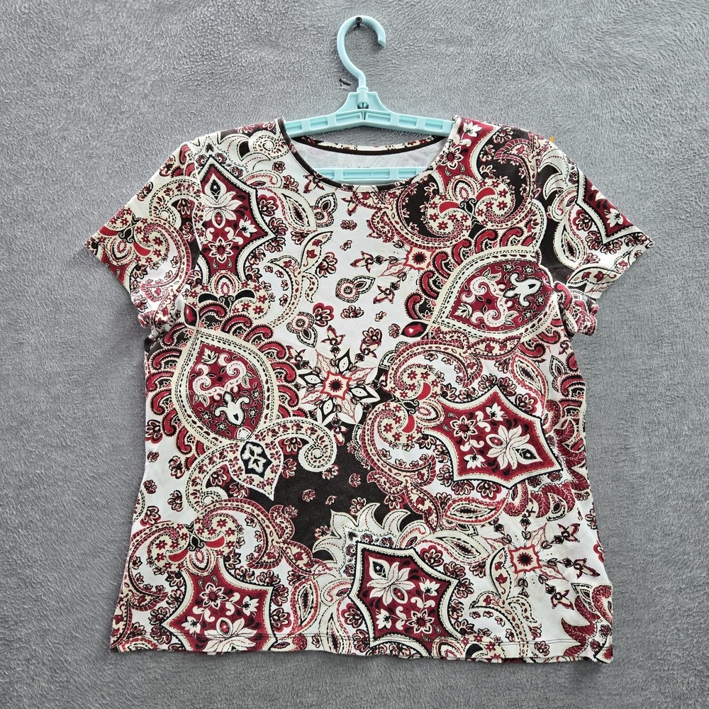 Croft & Barrow Women Shirt XL Red Paisley Crew Neck Pullover